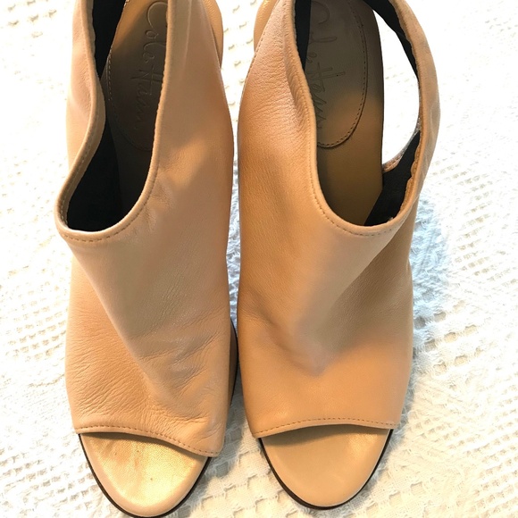 Cole Haan Nike Air Shoes - Cole Haan Nike Air Colab peep toe ankle bootie pumps leather 8.5B 4" heel tan